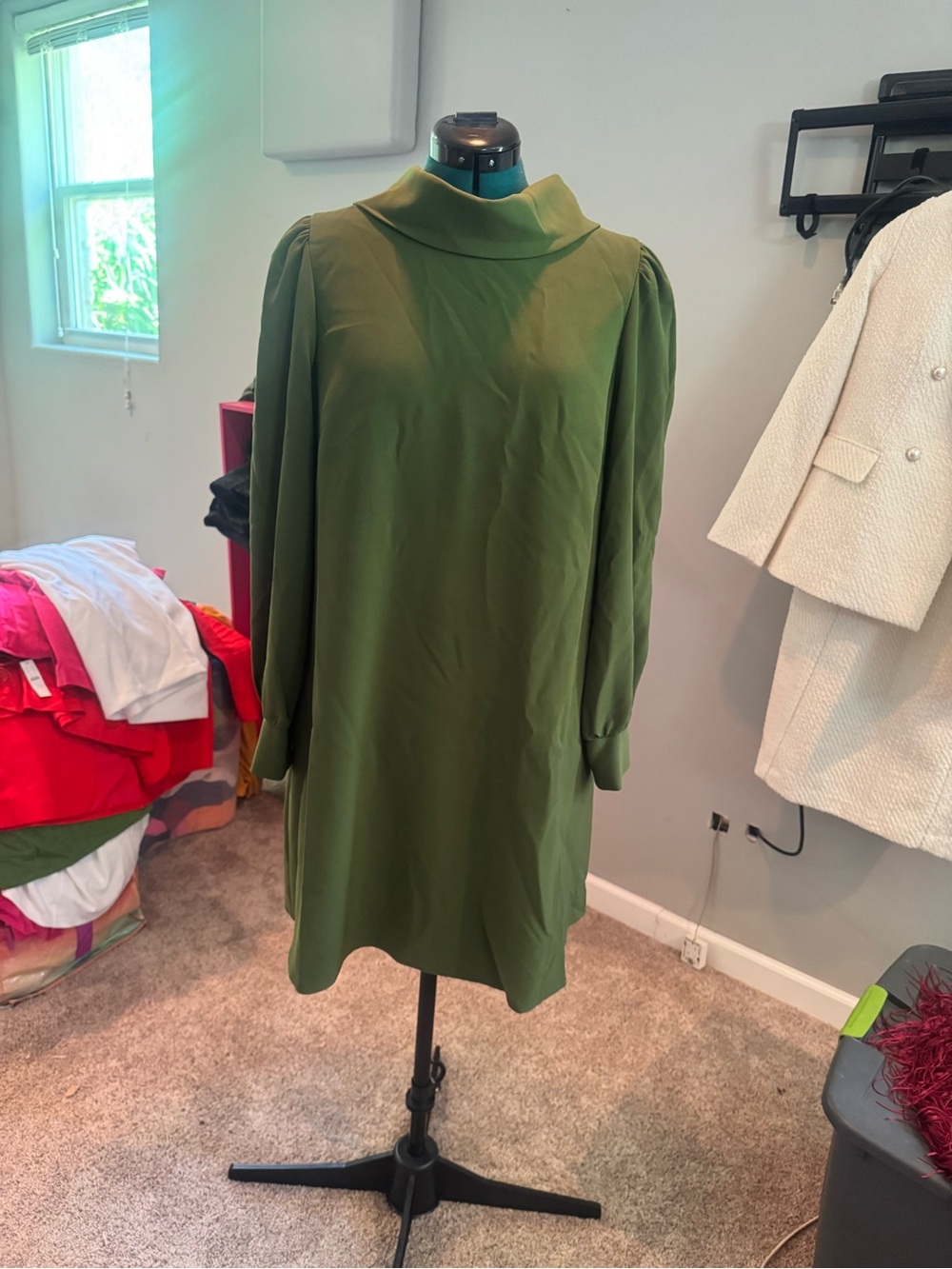 Alex Marie Olive Green Mini Dress with Funnel Neck